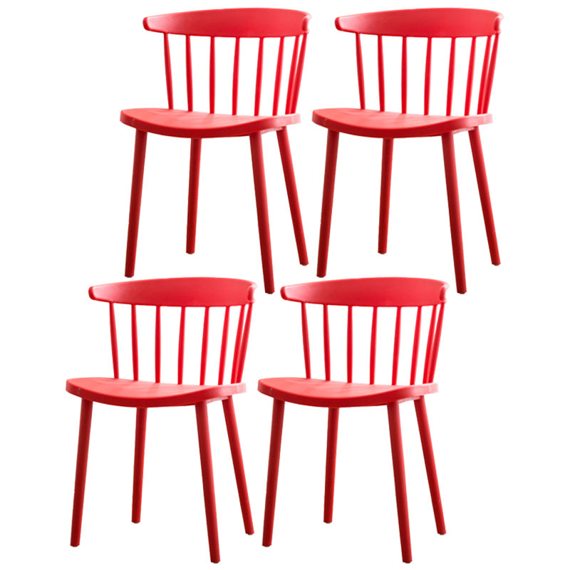 Scandinavian Style Plastic Dining Armless Chair Windsor Back Side Chair for Home Use Red Windsor 4 Piece Set Clearhalo ' kitchen&dining_furn' 'Dining Chairs' 'Dining Tables & Seating' 'dining_chair' 'furn' 'furn_dining_chair' 'Furniture' 'furniture_dining_chair' 'Kitchen & Dining Furniture' 'kitchen' 3662895