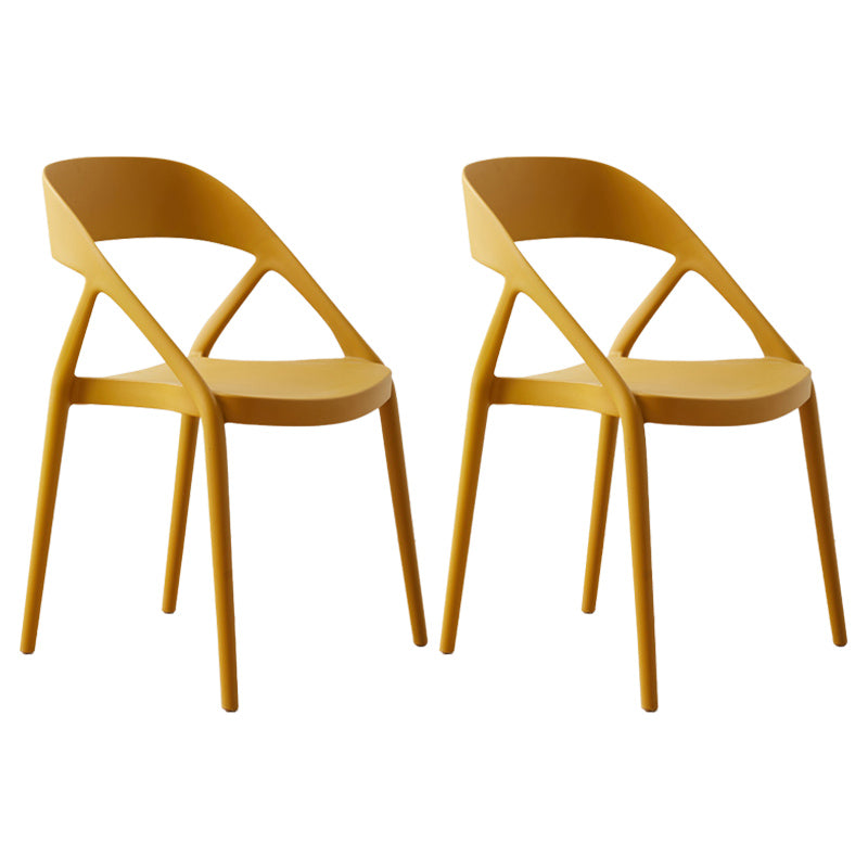 Scandinavian Plastic Stacked Side Chair Open Back Dining Side Chair for Home Use Yellow Plastic 2 Piece Set Clearhalo ' kitchen&dining_furn' 'Dining Chairs' 'Dining Tables & Seating' 'dining_chair' 'furn' 'furn_dining_chair' 'Furniture' 'furniture_dining_chair' 'Kitchen & Dining Furniture' 'kitchen' 3663062