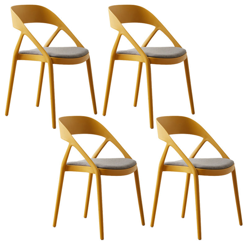 Scandinavian Plastic Stacked Side Chair Open Back Dining Side Chair for Home Use Yellow Fabric 4 Piece Set Clearhalo ' kitchen&dining_furn' 'Dining Chairs' 'Dining Tables & Seating' 'dining_chair' 'furn' 'furn_dining_chair' 'Furniture' 'furniture_dining_chair' 'Kitchen & Dining Furniture' 'kitchen' 3663069