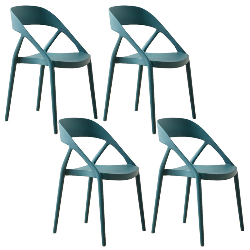 Scandinavian Plastic Stacked Side Chair Open Back Dining Side Chair for Home Use Peacock Blue Plastic 4 Piece Set Clearhalo ' kitchen&dining_furn' 'Dining Chairs' 'Dining Tables & Seating' 'dining_chair' 'furn' 'furn_dining_chair' 'Furniture' 'furniture_dining_chair' 'Kitchen & Dining Furniture' 'kitchen' 3663075