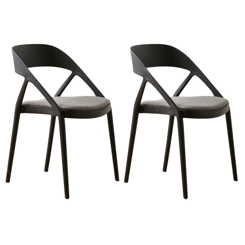 Scandinavian Plastic Stacked Side Chair Open Back Dining Side Chair for Home Use Black Fabric 2 Piece Set Clearhalo ' kitchen&dining_furn' 'Dining Chairs' 'Dining Tables & Seating' 'dining_chair' 'furn' 'furn_dining_chair' 'Furniture' 'furniture_dining_chair' 'Kitchen & Dining Furniture' 'kitchen' 3663086