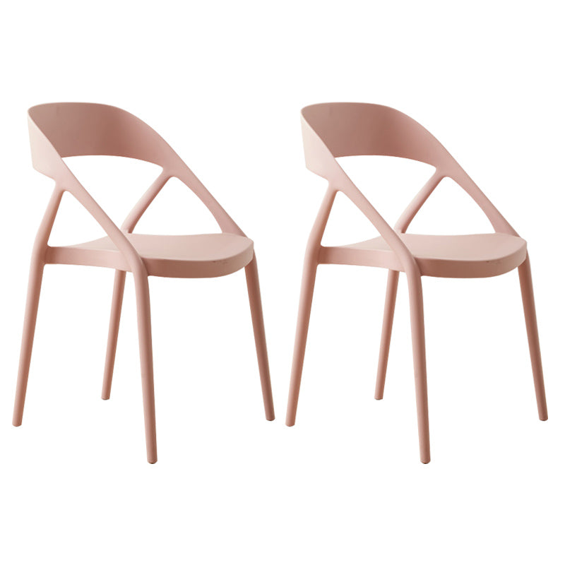 Scandinavian Plastic Stacked Side Chair Open Back Dining Side Chair for Home Use Pink Plastic 2 Piece Set Clearhalo ' kitchen&dining_furn' 'Dining Chairs' 'Dining Tables & Seating' 'dining_chair' 'furn' 'furn_dining_chair' 'Furniture' 'furniture_dining_chair' 'Kitchen & Dining Furniture' 'kitchen' 3663095