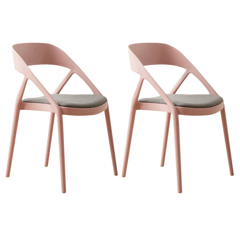 Scandinavian Plastic Stacked Side Chair Open Back Dining Side Chair for Home Use Pink Fabric 2 Piece Set Clearhalo ' kitchen&dining_furn' 'Dining Chairs' 'Dining Tables & Seating' 'dining_chair' 'furn' 'furn_dining_chair' 'Furniture' 'furniture_dining_chair' 'Kitchen & Dining Furniture' 'kitchen' 3663098