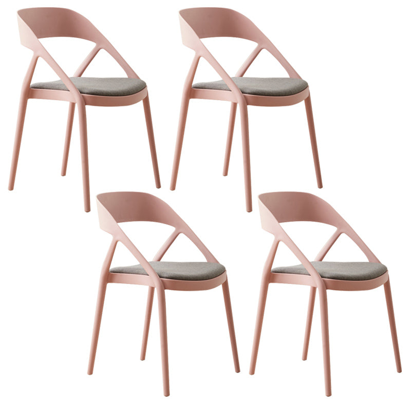 Scandinavian Plastic Stacked Side Chair Open Back Dining Side Chair for Home Use Pink Fabric 4 Piece Set Clearhalo ' kitchen&dining_furn' 'Dining Chairs' 'Dining Tables & Seating' 'dining_chair' 'furn' 'furn_dining_chair' 'Furniture' 'furniture_dining_chair' 'Kitchen & Dining Furniture' 'kitchen' 3663099