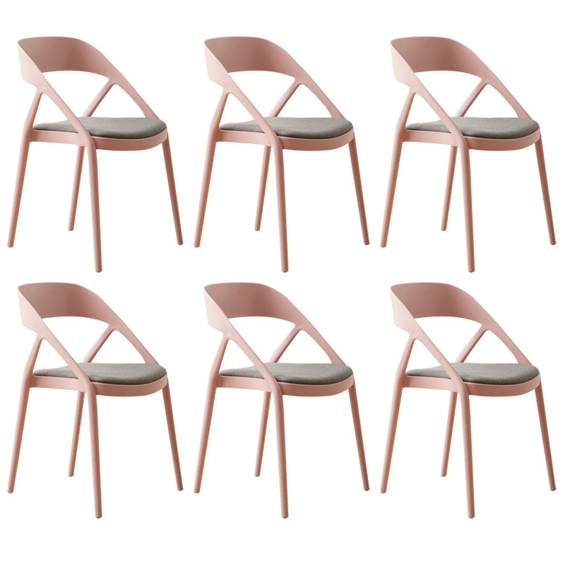 Scandinavian Plastic Stacked Side Chair Open Back Dining Side Chair for Home Use Pink Fabric 6 Piece Set Clearhalo ' kitchen&dining_furn' 'Dining Chairs' 'Dining Tables & Seating' 'dining_chair' 'furn' 'furn_dining_chair' 'Furniture' 'furniture_dining_chair' 'Kitchen & Dining Furniture' 'kitchen' 3663100