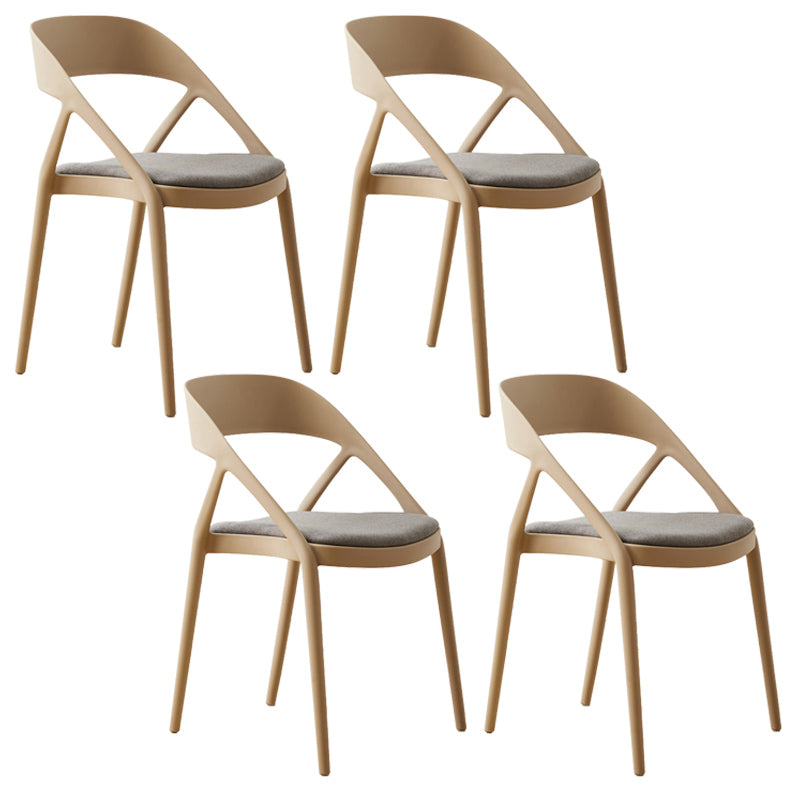Scandinavian Plastic Stacked Side Chair Open Back Dining Side Chair for Home Use Camel Fabric 4 Piece Set Clearhalo ' kitchen&dining_furn' 'Dining Chairs' 'Dining Tables & Seating' 'dining_chair' 'furn' 'furn_dining_chair' 'Furniture' 'furniture_dining_chair' 'Kitchen & Dining Furniture' 'kitchen' 3663105