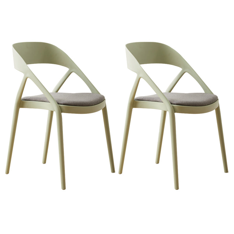 Scandinavian Plastic Stacked Side Chair Open Back Dining Side Chair for Home Use Green Fabric 2 Piece Set Clearhalo ' kitchen&dining_furn' 'Dining Chairs' 'Dining Tables & Seating' 'dining_chair' 'furn' 'furn_dining_chair' 'Furniture' 'furniture_dining_chair' 'Kitchen & Dining Furniture' 'kitchen' 3663110