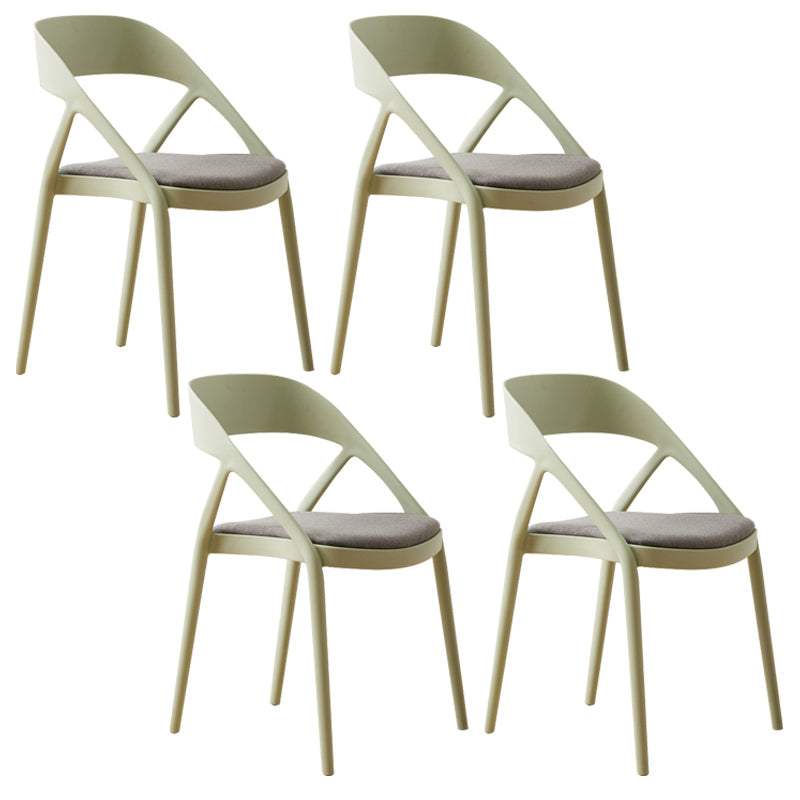 Scandinavian Plastic Stacked Side Chair Open Back Dining Side Chair for Home Use Green Fabric 4 Piece Set Clearhalo ' kitchen&dining_furn' 'Dining Chairs' 'Dining Tables & Seating' 'dining_chair' 'furn' 'furn_dining_chair' 'Furniture' 'furniture_dining_chair' 'Kitchen & Dining Furniture' 'kitchen' 3663111
