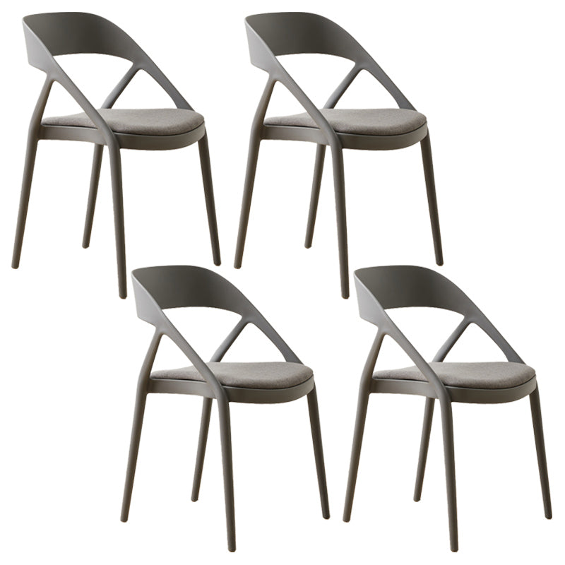 Scandinavian Plastic Stacked Side Chair Open Back Dining Side Chair for Home Use Grey Fabric 4 Piece Set Clearhalo ' kitchen&dining_furn' 'Dining Chairs' 'Dining Tables & Seating' 'dining_chair' 'furn' 'furn_dining_chair' 'Furniture' 'furniture_dining_chair' 'Kitchen & Dining Furniture' 'kitchen' 3663117