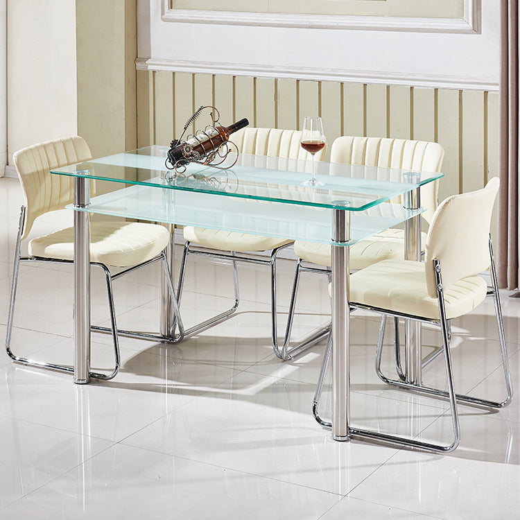 Modern Style Glass Kitchen Dining Table Clear Rectangle Table with 4 Legs for Home Use Clearhalo ' dining_table' 'Dining Tables & Seating' 'Dining Tables' 'furn' 'furn_dining_table' 'Furniture' 'furniture_dining_table' 'Kitchen & Dining Furniture' 'kitchen&dining_furn' 'kitchen' 'kitchen_dining_table' 3670410