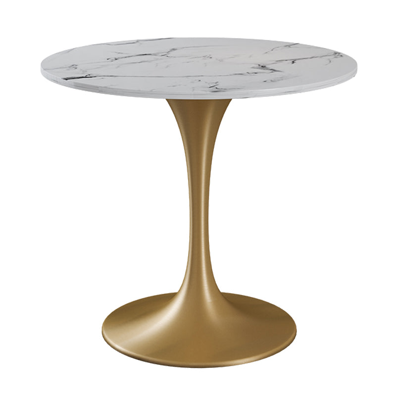 Contemporary Style Tulip Base Furniture Stone Dining Table Round for Home White Gold Clearhalo ' dining_table' 'Dining Tables & Seating' 'Dining Tables' 'furn' 'furn_dining_table' 'Furniture' 'furniture_dining_table' 'Kitchen & Dining Furniture' 'kitchen&dining_furn' 'kitchen' 'kitchen_dining_table' 3670440