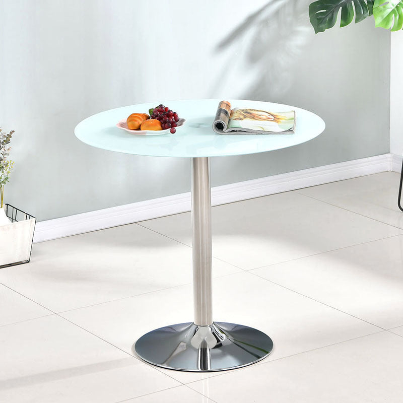 Contemporary Round Dining Room Table Tempered Glass Table with Tulip Base White Without Chairs Clearhalo ' dining_table' 'Dining Tables & Seating' 'Dining Tables' 'furn' 'furn_dining_table' 'Furniture' 'furniture_dining_table' 'Kitchen & Dining Furniture' 'kitchen&dining_furn' 'kitchen' 'kitchen_dining_table' 3670460