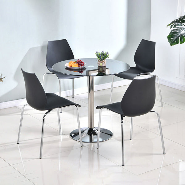 Contemporary Round Dining Room Table Tempered Glass Table with Tulip Base Clearhalo ' dining_table' 'Dining Tables & Seating' 'Dining Tables' 'furn' 'furn_dining_table' 'Furniture' 'furniture_dining_table' 'Kitchen & Dining Furniture' 'kitchen&dining_furn' 'kitchen' 'kitchen_dining_table' 3670467