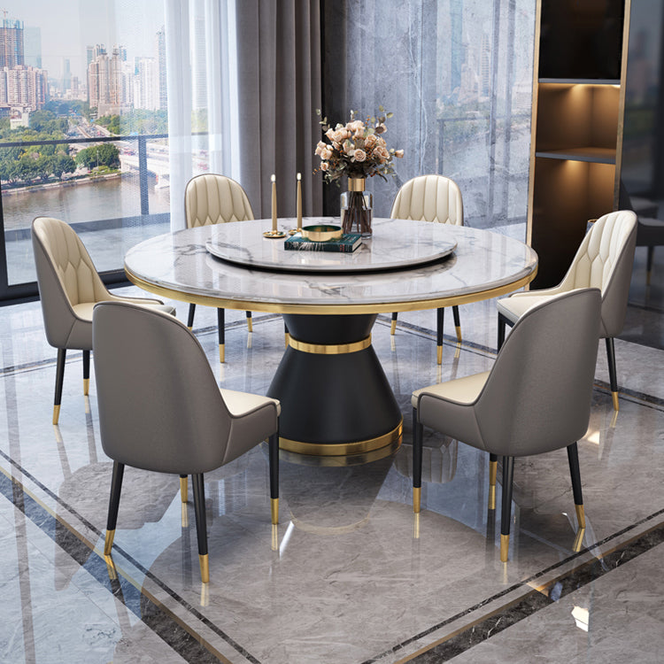 Contemporary Style Home Dining Table Single Pedestal Base Round Shape Table with Turntable Clearhalo ' dining_table' 'Dining Tables & Seating' 'Dining Tables' 'furn' 'furn_dining_table' 'Furniture' 'furniture_dining_table' 'Kitchen & Dining Furniture' 'kitchen&dining_furn' 'kitchen' 'kitchen_dining_table' 3670471