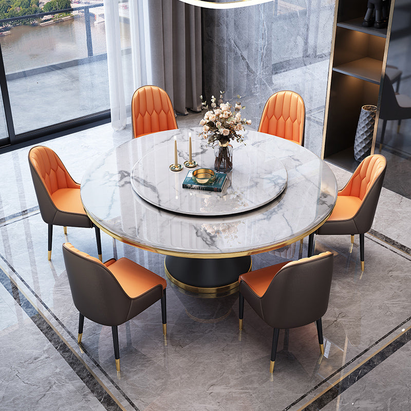 Contemporary Style Home Dining Table Single Pedestal Base Round Shape Table with Turntable Clearhalo ' dining_table' 'Dining Tables & Seating' 'Dining Tables' 'furn' 'furn_dining_table' 'Furniture' 'furniture_dining_table' 'Kitchen & Dining Furniture' 'kitchen&dining_furn' 'kitchen' 'kitchen_dining_table' 3670472