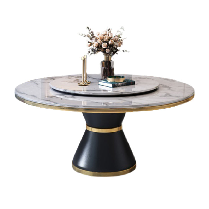 Contemporary Style Home Dining Table Single Pedestal Base Round Shape Table with Turntable Without Chairs Clearhalo ' dining_table' 'Dining Tables & Seating' 'Dining Tables' 'furn' 'furn_dining_table' 'Furniture' 'furniture_dining_table' 'Kitchen & Dining Furniture' 'kitchen&dining_furn' 'kitchen' 'kitchen_dining_table' 3670473