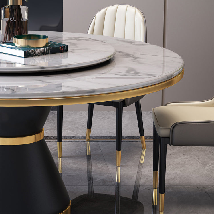 Contemporary Style Home Dining Table Single Pedestal Base Round Shape Table with Turntable Clearhalo ' dining_table' 'Dining Tables & Seating' 'Dining Tables' 'furn' 'furn_dining_table' 'Furniture' 'furniture_dining_table' 'Kitchen & Dining Furniture' 'kitchen&dining_furn' 'kitchen' 'kitchen_dining_table' 3670476