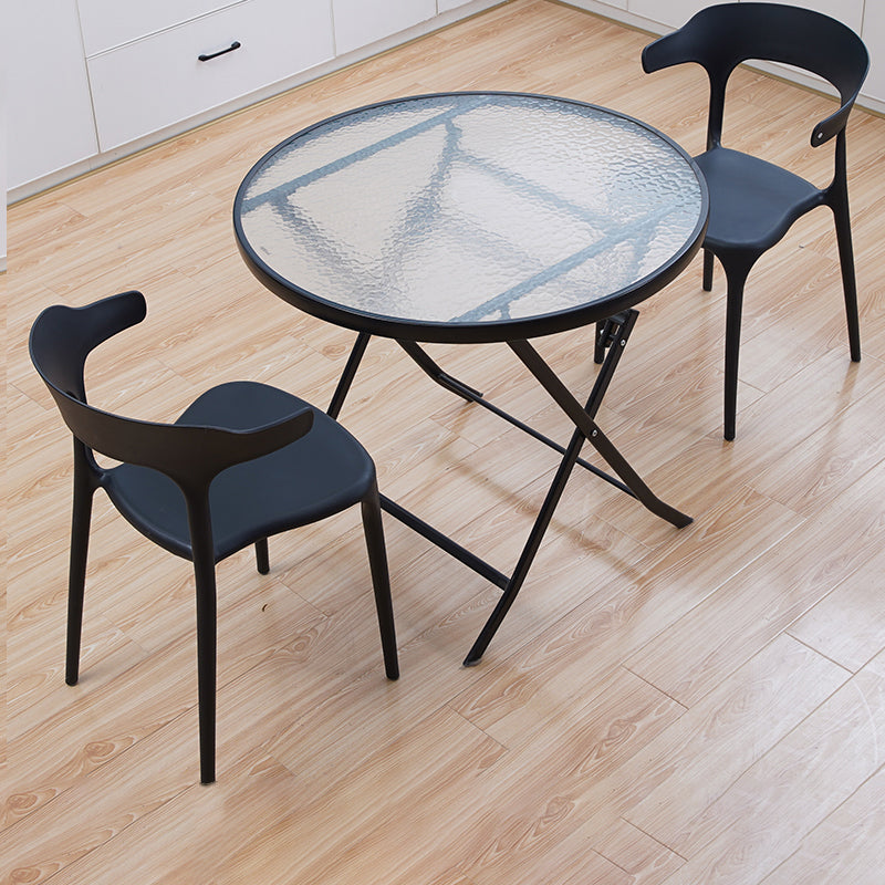 Modern Style Glass Dining Room Dinner Kitchen Table Round Table with Black Frame Clearhalo ' dining_table' 'Dining Tables & Seating' 'Dining Tables' 'furn' 'furn_dining_table' 'Furniture' 'furniture_dining_table' 'Kitchen & Dining Furniture' 'kitchen&dining_furn' 'kitchen' 'kitchen_dining_table' 3670511