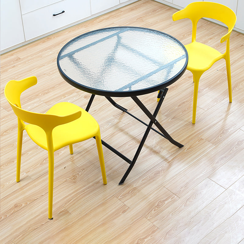 Modern Style Glass Dining Room Dinner Kitchen Table Round Table with Black Frame Clearhalo ' dining_table' 'Dining Tables & Seating' 'Dining Tables' 'furn' 'furn_dining_table' 'Furniture' 'furniture_dining_table' 'Kitchen & Dining Furniture' 'kitchen&dining_furn' 'kitchen' 'kitchen_dining_table' 3670512