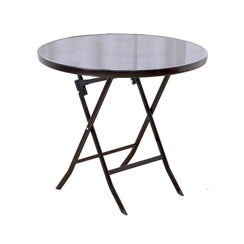 Modern Style Glass Dining Room Dinner Kitchen Table Round Table with Black Frame Black Without Chairs Clearhalo ' dining_table' 'Dining Tables & Seating' 'Dining Tables' 'furn' 'furn_dining_table' 'Furniture' 'furniture_dining_table' 'Kitchen & Dining Furniture' 'kitchen&dining_furn' 'kitchen' 'kitchen_dining_table' 3670513