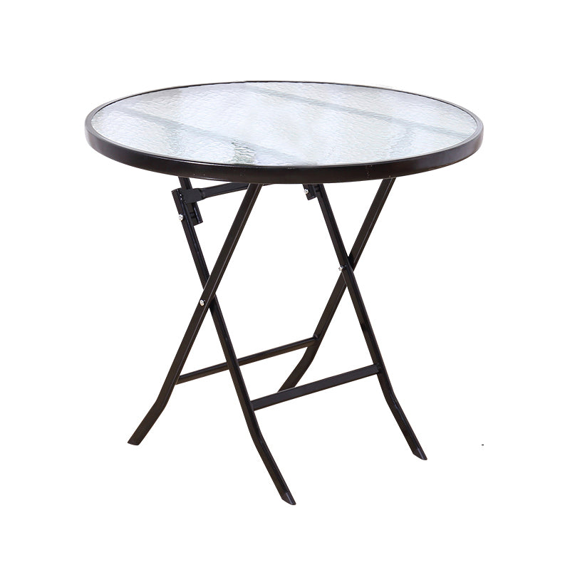 Modern Style Glass Dining Room Dinner Kitchen Table Round Table with Black Frame Clear Without Chairs Clearhalo ' dining_table' 'Dining Tables & Seating' 'Dining Tables' 'furn' 'furn_dining_table' 'Furniture' 'furniture_dining_table' 'Kitchen & Dining Furniture' 'kitchen&dining_furn' 'kitchen' 'kitchen_dining_table' 3670514