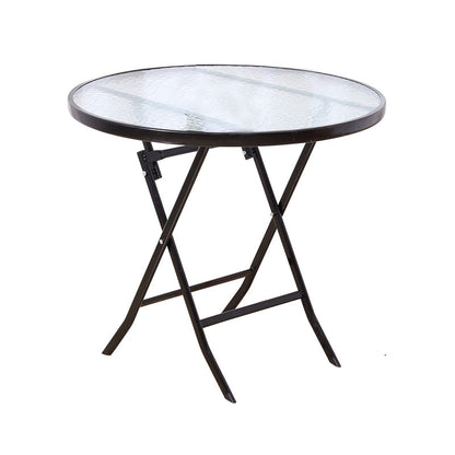 Modern Style Glass Dining Room Dinner Kitchen Table Round Table with Black Frame Clear Without Chairs Clearhalo ' dining_table' 'Dining Tables & Seating' 'Dining Tables' 'furn' 'furn_dining_table' 'Furniture' 'furniture_dining_table' 'Kitchen & Dining Furniture' 'kitchen&dining_furn' 'kitchen' 'kitchen_dining_table' 3670514