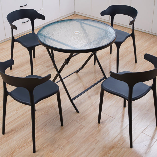Modern Style Glass Dining Room Dinner Kitchen Table Round Table with Black Frame Clearhalo ' dining_table' 'Dining Tables & Seating' 'Dining Tables' 'furn' 'furn_dining_table' 'Furniture' 'furniture_dining_table' 'Kitchen & Dining Furniture' 'kitchen&dining_furn' 'kitchen' 'kitchen_dining_table' 3670515