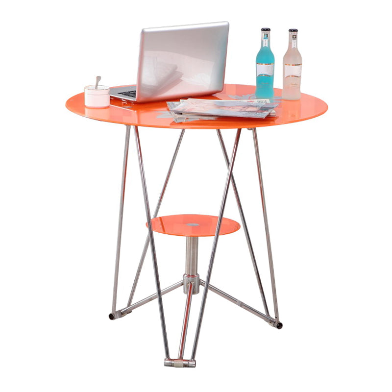 Contemporary Round Dining Room Table Tempered Glass Table with Pedestal Table Orange Without Chairs Clearhalo ' dining_table' 'Dining Tables & Seating' 'Dining Tables' 'furn' 'furn_dining_table' 'Furniture' 'furniture_dining_table' 'Kitchen & Dining Furniture' 'kitchen&dining_furn' 'kitchen' 'kitchen_dining_table' 3670520