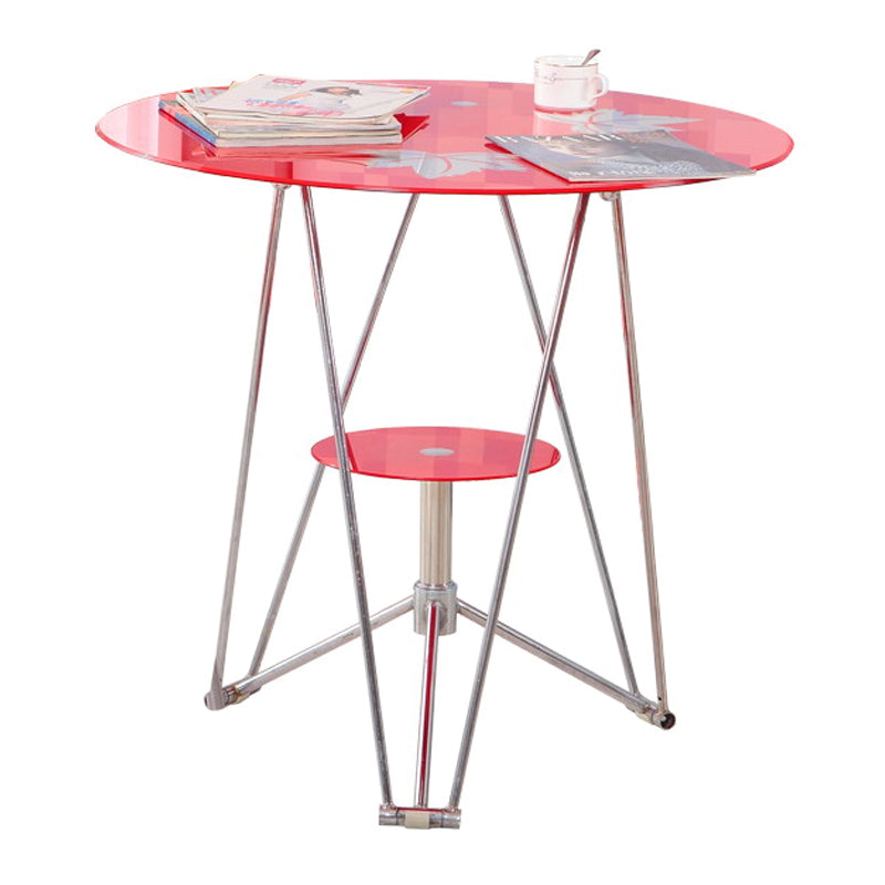 Contemporary Round Dining Room Table Tempered Glass Table with Pedestal Table Red 27.6"L x 27.6"W x 29.5"H Without Chairs Clearhalo ' dining_table' 'Dining Tables & Seating' 'Dining Tables' 'furn' 'furn_dining_table' 'Furniture' 'furniture_dining_table' 'Kitchen & Dining Furniture' 'kitchen&dining_furn' 'kitchen' 'kitchen_dining_table' 3670522