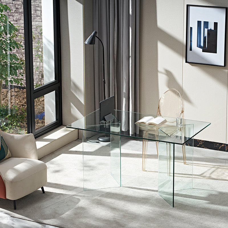 Rectangle Double Pedestal Home Furniture Clear Glass Dining Room Collection Clearhalo ' dining_table' 'Dining Tables & Seating' 'Dining Tables' 'furn' 'furn_dining_table' 'Furniture' 'furniture_dining_table' 'Kitchen & Dining Furniture' 'kitchen&dining_furn' 'kitchen' 'kitchen_dining_table' 3670603