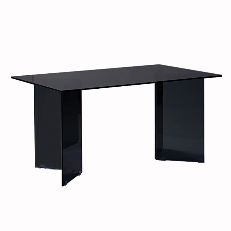Rectangle Double Pedestal Home Furniture Clear Glass Dining Room Collection Black Without Chairs Clearhalo ' dining_table' 'Dining Tables & Seating' 'Dining Tables' 'furn' 'furn_dining_table' 'Furniture' 'furniture_dining_table' 'Kitchen & Dining Furniture' 'kitchen&dining_furn' 'kitchen' 'kitchen_dining_table' 3670604