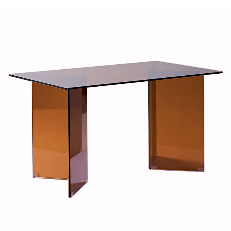 Rectangle Double Pedestal Home Furniture Clear Glass Dining Room Collection Brown Without Chairs Clearhalo ' dining_table' 'Dining Tables & Seating' 'Dining Tables' 'furn' 'furn_dining_table' 'Furniture' 'furniture_dining_table' 'Kitchen & Dining Furniture' 'kitchen&dining_furn' 'kitchen' 'kitchen_dining_table' 3670605