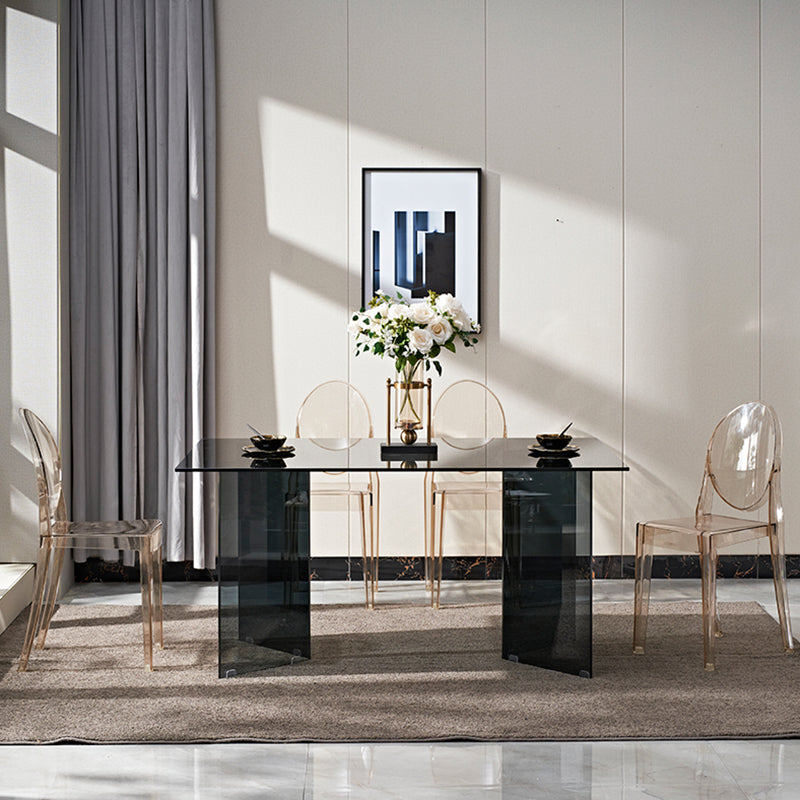 Rectangle Double Pedestal Home Furniture Clear Glass Dining Room Collection Clearhalo ' dining_table' 'Dining Tables & Seating' 'Dining Tables' 'furn' 'furn_dining_table' 'Furniture' 'furniture_dining_table' 'Kitchen & Dining Furniture' 'kitchen&dining_furn' 'kitchen' 'kitchen_dining_table' 3670607