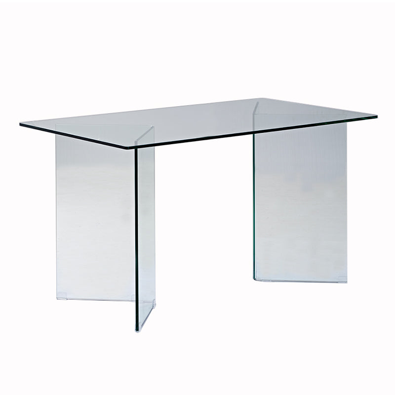 Rectangle Double Pedestal Home Furniture Clear Glass Dining Room Collection Clear Without Chairs Clearhalo ' dining_table' 'Dining Tables & Seating' 'Dining Tables' 'furn' 'furn_dining_table' 'Furniture' 'furniture_dining_table' 'Kitchen & Dining Furniture' 'kitchen&dining_furn' 'kitchen' 'kitchen_dining_table' 3670609