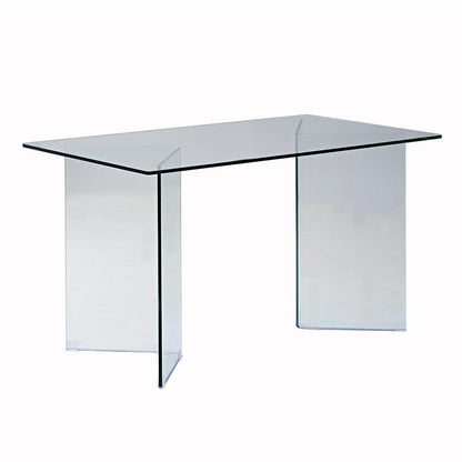 Rectangle Double Pedestal Home Furniture Clear Glass Dining Room Collection Clear Without Chairs Clearhalo ' dining_table' 'Dining Tables & Seating' 'Dining Tables' 'furn' 'furn_dining_table' 'Furniture' 'furniture_dining_table' 'Kitchen & Dining Furniture' 'kitchen&dining_furn' 'kitchen' 'kitchen_dining_table' 3670609