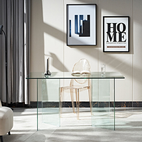 Rectangle Double Pedestal Home Furniture Clear Glass Dining Room Collection Clearhalo ' dining_table' 'Dining Tables & Seating' 'Dining Tables' 'furn' 'furn_dining_table' 'Furniture' 'furniture_dining_table' 'Kitchen & Dining Furniture' 'kitchen&dining_furn' 'kitchen' 'kitchen_dining_table' 3670615