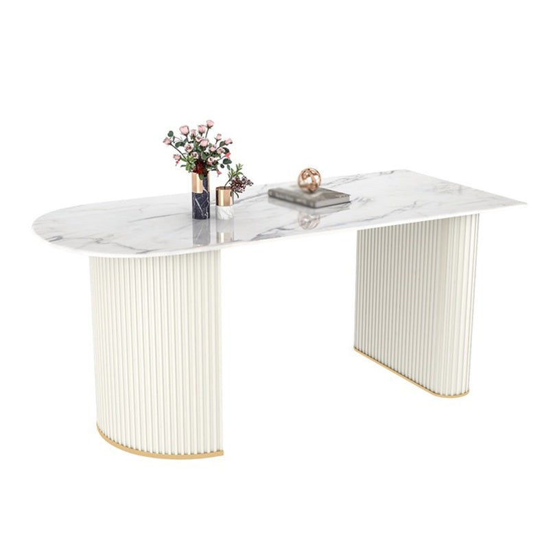 Modern Dining Table Sintered Stone Dining Table with Double Pedestal for Dining Room Without Chairs Clearhalo ' dining_table' 'Dining Tables & Seating' 'Dining Tables' 'furn' 'furn_dining_table' 'Furniture' 'furniture_dining_table' 'Kitchen & Dining Furniture' 'kitchen&dining_furn' 'kitchen' 'kitchen_dining_table' 3670671