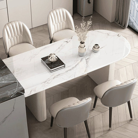 Modern Dining Table Sintered Stone Dining Table with Double Pedestal for Dining Room