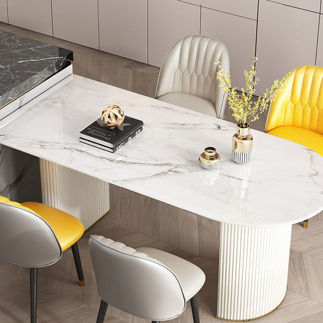 Modern Dining Table Sintered Stone Dining Table with Double Pedestal for Dining Room Clearhalo ' dining_table' 'Dining Tables & Seating' 'Dining Tables' 'furn' 'furn_dining_table' 'Furniture' 'furniture_dining_table' 'Kitchen & Dining Furniture' 'kitchen&dining_furn' 'kitchen' 'kitchen_dining_table' 3670675