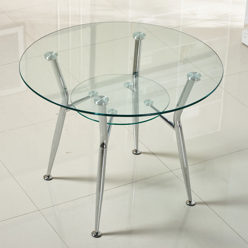 Modern Style Glass Kitchen Dining Table Clear Round Table with Metal Base for Home Clearhalo ' dining_table' 'Dining Tables & Seating' 'Dining Tables' 'furn' 'furn_dining_table' 'Furniture' 'furniture_dining_table' 'Kitchen & Dining Furniture' 'kitchen&dining_furn' 'kitchen' 'kitchen_dining_table' 3670681