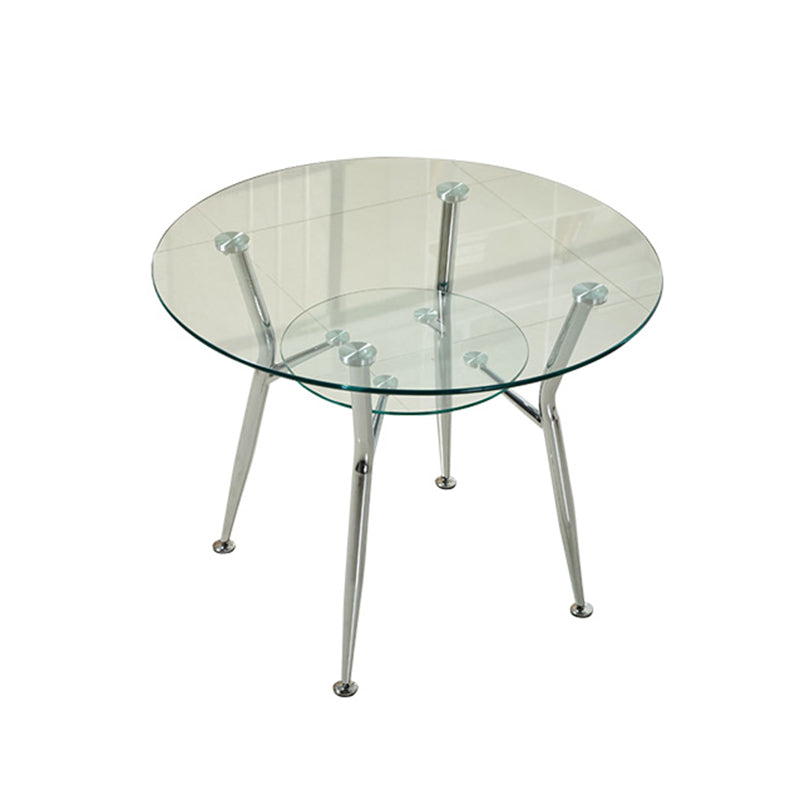 Modern Style Glass Kitchen Dining Table Clear Round Table with Metal Base for Home 39.4"L x 39.4"W x 29.5"H Without Chairs Clearhalo ' dining_table' 'Dining Tables & Seating' 'Dining Tables' 'furn' 'furn_dining_table' 'Furniture' 'furniture_dining_table' 'Kitchen & Dining Furniture' 'kitchen&dining_furn' 'kitchen' 'kitchen_dining_table' 3670682