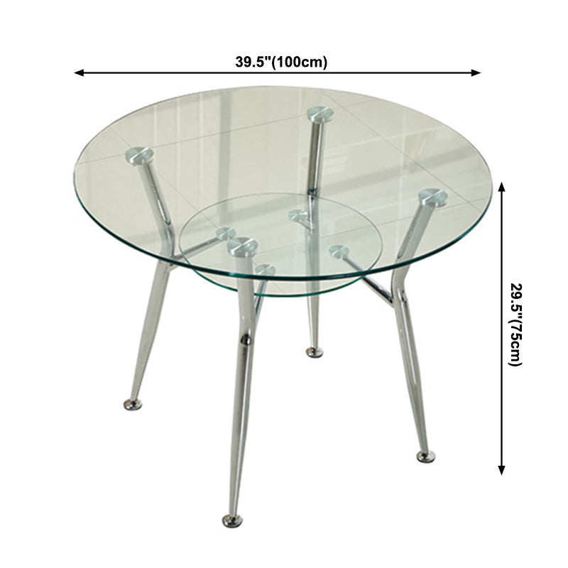 Modern Style Glass Kitchen Dining Table Clear Round Table with Metal Base for Home Clearhalo ' dining_table' 'Dining Tables & Seating' 'Dining Tables' 'furn' 'furn_dining_table' 'Furniture' 'furniture_dining_table' 'Kitchen & Dining Furniture' 'kitchen&dining_furn' 'kitchen' 'kitchen_dining_table' 3670687