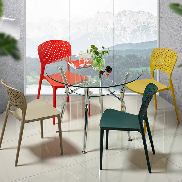 Modern Style Glass Kitchen Dining Table Clear Round Table with Metal Base for Home Clearhalo ' dining_table' 'Dining Tables & Seating' 'Dining Tables' 'furn' 'furn_dining_table' 'Furniture' 'furniture_dining_table' 'Kitchen & Dining Furniture' 'kitchen&dining_furn' 'kitchen' 'kitchen_dining_table' 3670688