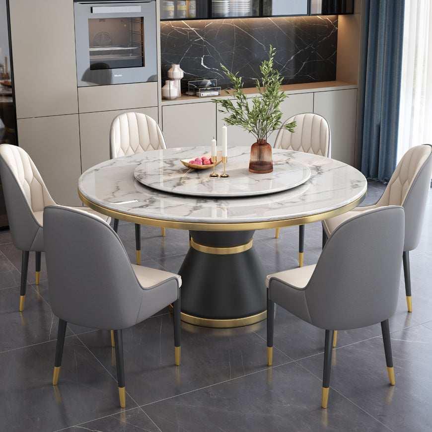 Round Modern Style Sintered Stone Dining Table Furniture with Metallic Base Clearhalo ' dining_table' 'Dining Tables & Seating' 'Dining Tables' 'furn' 'furn_dining_table' 'Furniture' 'furniture_dining_table' 'Kitchen & Dining Furniture' 'kitchen&dining_furn' 'kitchen' 'kitchen_dining_table' 3670691