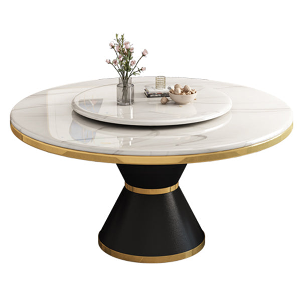 Round Modern Style Sintered Stone Dining Table Furniture with Metallic Base White Without Chairs Clearhalo ' dining_table' 'Dining Tables & Seating' 'Dining Tables' 'furn' 'furn_dining_table' 'Furniture' 'furniture_dining_table' 'Kitchen & Dining Furniture' 'kitchen&dining_furn' 'kitchen' 'kitchen_dining_table' 3670694