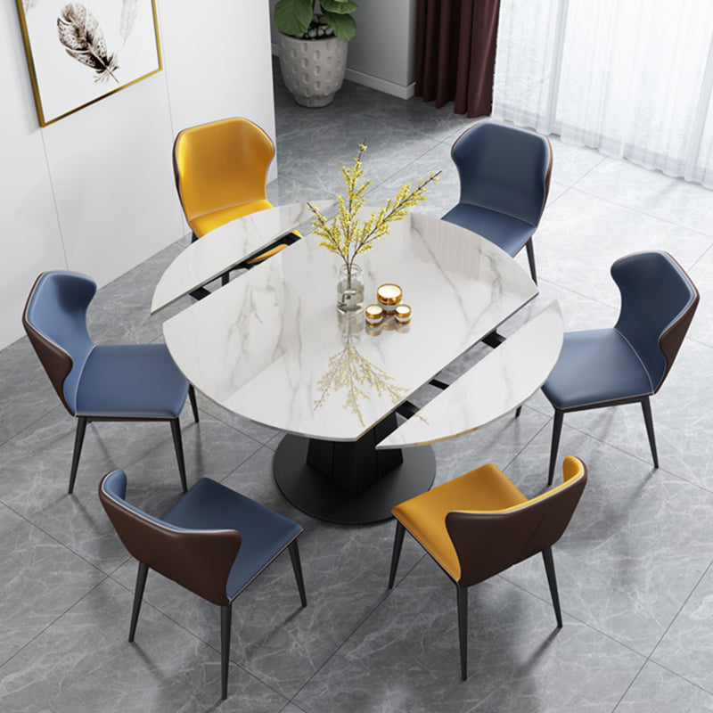 Modern Round Dining Table Sintered Stone Table with Black Pedestal Base,47.2"L x 32.7"W x 30"H White Without Chairs Clearhalo ' dining_table' 'Dining Tables & Seating' 'Dining Tables' 'furn' 'furn_dining_table' 'Furniture' 'furniture_dining_table' 'Kitchen & Dining Furniture' 'kitchen&dining_furn' 'kitchen' 'kitchen_dining_table' 3670735