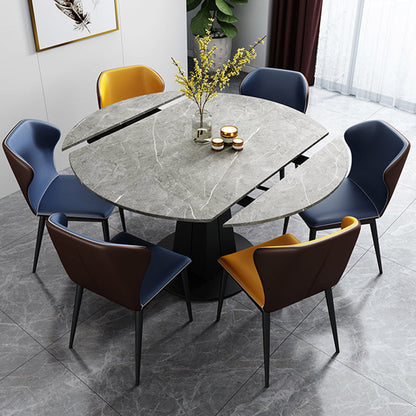 Modern Round Dining Table Sintered Stone Table with Black Pedestal Base,47.2"L x 32.7"W x 30"H Gray Without Chairs Clearhalo ' dining_table' 'Dining Tables & Seating' 'Dining Tables' 'furn' 'furn_dining_table' 'Furniture' 'furniture_dining_table' 'Kitchen & Dining Furniture' 'kitchen&dining_furn' 'kitchen' 'kitchen_dining_table' 3670736