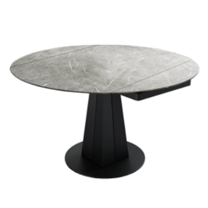 Modern Round Dining Table Sintered Stone Table with Black Pedestal Base,47.2"L x 32.7"W x 30"H Clearhalo ' dining_table' 'Dining Tables & Seating' 'Dining Tables' 'furn' 'furn_dining_table' 'Furniture' 'furniture_dining_table' 'Kitchen & Dining Furniture' 'kitchen&dining_furn' 'kitchen' 'kitchen_dining_table' 3670739