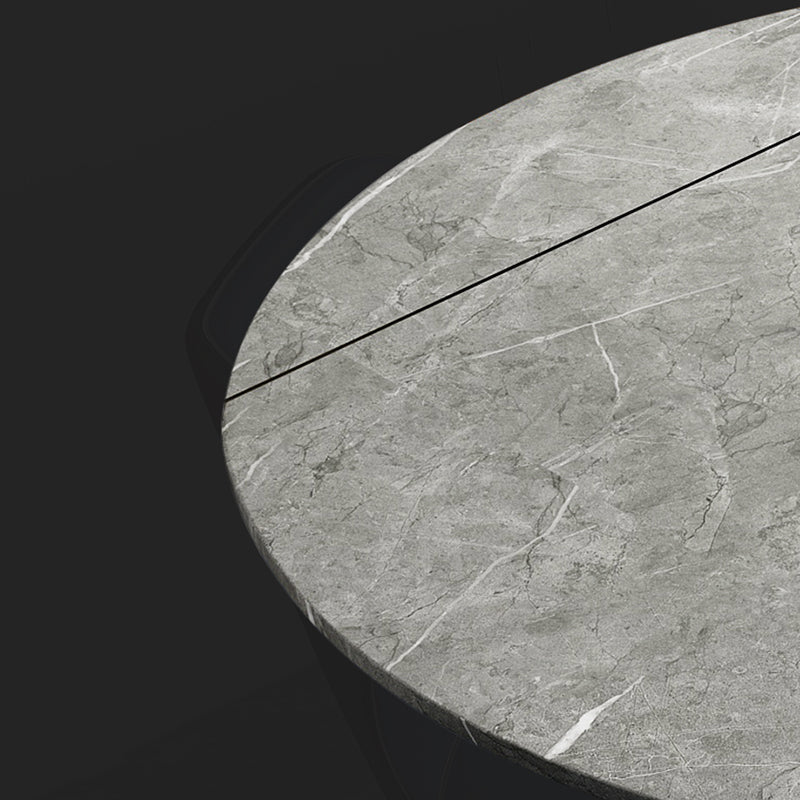 Modern Round Dining Table Sintered Stone Table with Black Pedestal Base,47.2"L x 32.7"W x 30"H Clearhalo ' dining_table' 'Dining Tables & Seating' 'Dining Tables' 'furn' 'furn_dining_table' 'Furniture' 'furniture_dining_table' 'Kitchen & Dining Furniture' 'kitchen&dining_furn' 'kitchen' 'kitchen_dining_table' 3670740