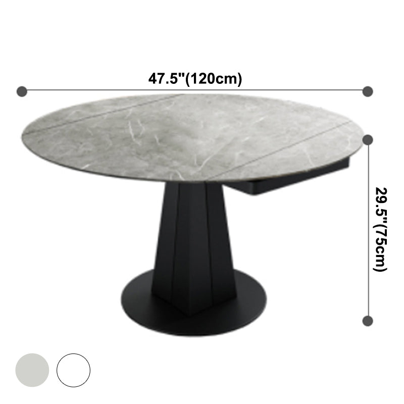 Modern Round Dining Table Sintered Stone Table with Black Pedestal Base,47.2"L x 32.7"W x 30"H Clearhalo ' dining_table' 'Dining Tables & Seating' 'Dining Tables' 'furn' 'furn_dining_table' 'Furniture' 'furniture_dining_table' 'Kitchen & Dining Furniture' 'kitchen&dining_furn' 'kitchen' 'kitchen_dining_table' 3670744